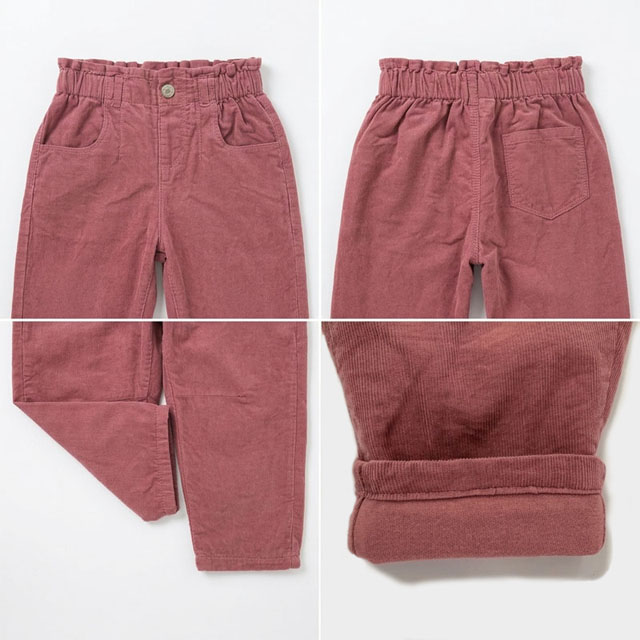 Girls Casual Cotton Corduroy Pants with Ruffle Elastic Waist