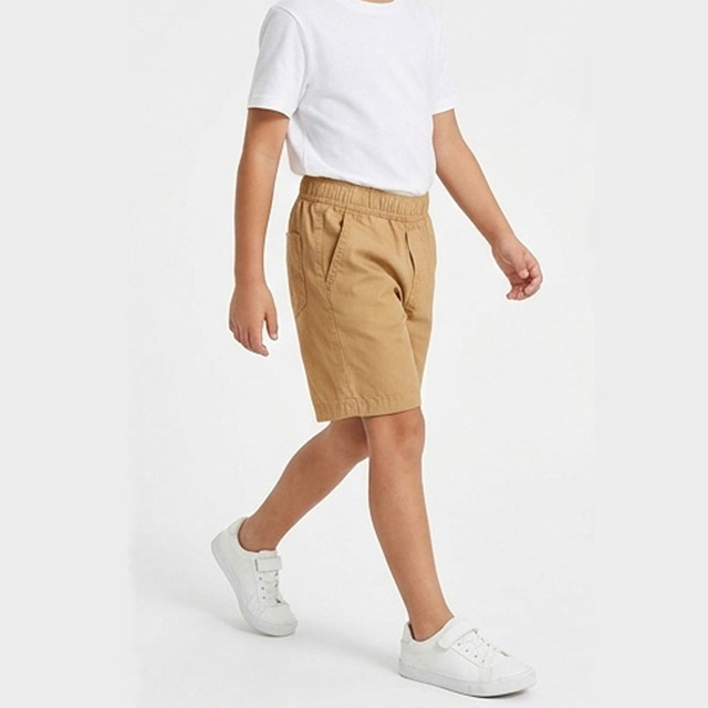 Boys Summer Elastic Waistband Cotton Twill Khaki Chino Shorts