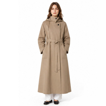 Ladies Hooded Fashion Minimalist Lace-up Khaki Long Trench Coat