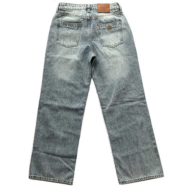 Women's Western Embroidered Light Blue Vintage Wash Loose Fit Distressed Jeans