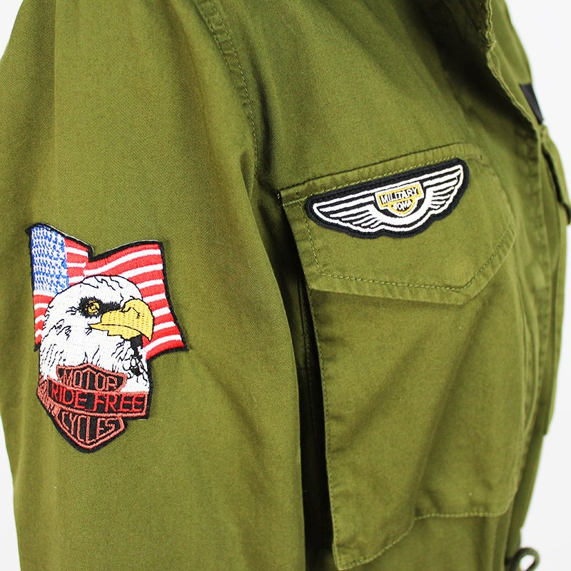 Women's Novelty Custom Olive Color Cargo Hiking Jacket with Embroidery Patches