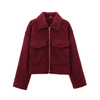 Women Custom Solid Color Woolen Lined Warm Lapel Zipper Short Jacket