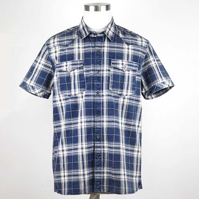 Men Custom Wholesale Summer Short Sleeve Casual Cotton Plaid Shirt