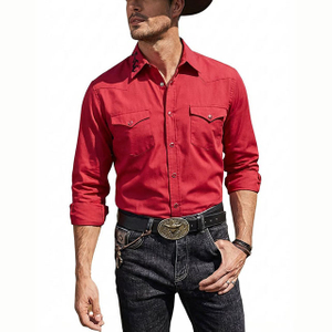 Men Custom Cotton Spandex Western Long Sleeve Shirt with Embroidery