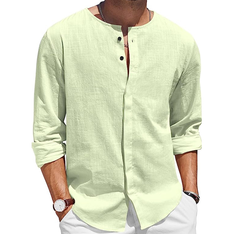 Men's Custom Wholesale Cotton Linen Long Sleeve Summer Beach Shirt