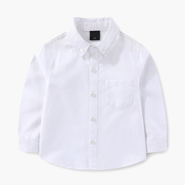 Children Solid Uniform Cotton Oxford Versatile Formal Long Sleeve Shirt