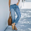 Women's Summer Casual Ripped Cropped Light Blue Denim Jeans