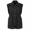Women's Cotton Waist Drawstring Sleeveless Utility Vest Button Jacket