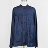 Men's Stand Collar Cotton Denim Solid Color Long Sleeve Cargo Shirt