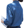 Women's Cotton Plain Long Sleeve Denim Button Down Commute Shirt