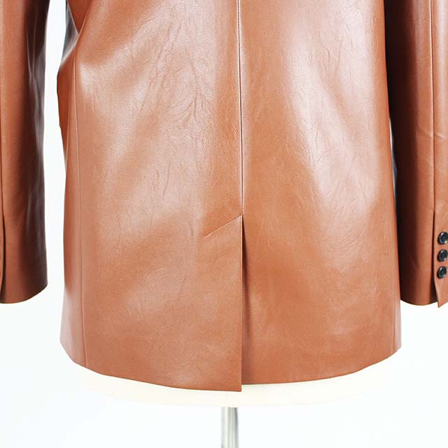 Women's Brown PU Leather Fashion Plus Size Loose Fit Blazer Suit