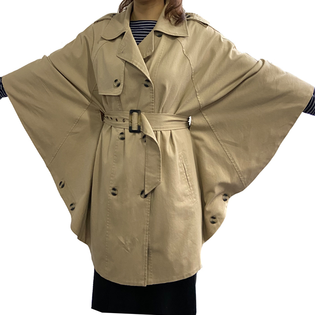 Fashion khaki color cape coat/poncho shawl/ over coat/poncho cloak