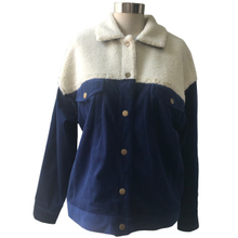 Boyfriend Style Blue Color Corduroy Shepra Lined Trucker Jacket