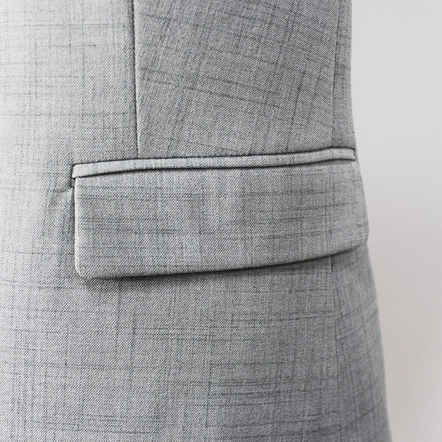 Women Spring/Autumn Grey Lightweight Textured Business Casual Work Suit