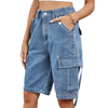 Women's Cotton Denim Washed Summer Casual Cargo Bermuda Shorts