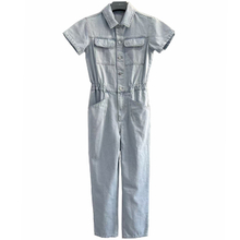 Women Summer Short Sleeve Cotton Denim Street Style Jumpsuit