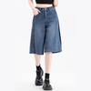 Women Summer High Waist Wide-Leg Denim Bermuda Shorts