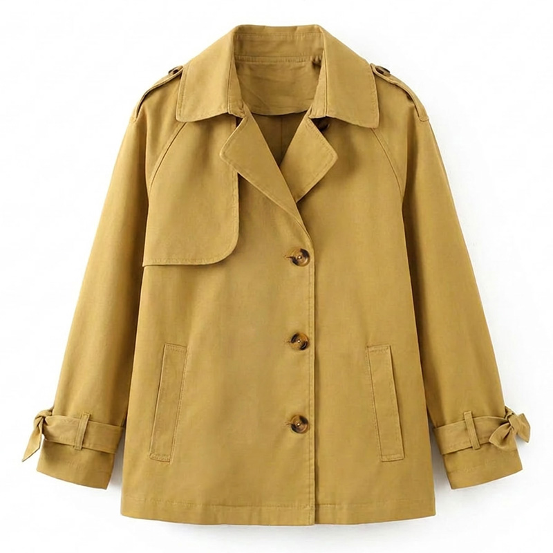 Girls' Cotton MID-Length Loose Windproof Single-Breasted Jacket Trench Coat