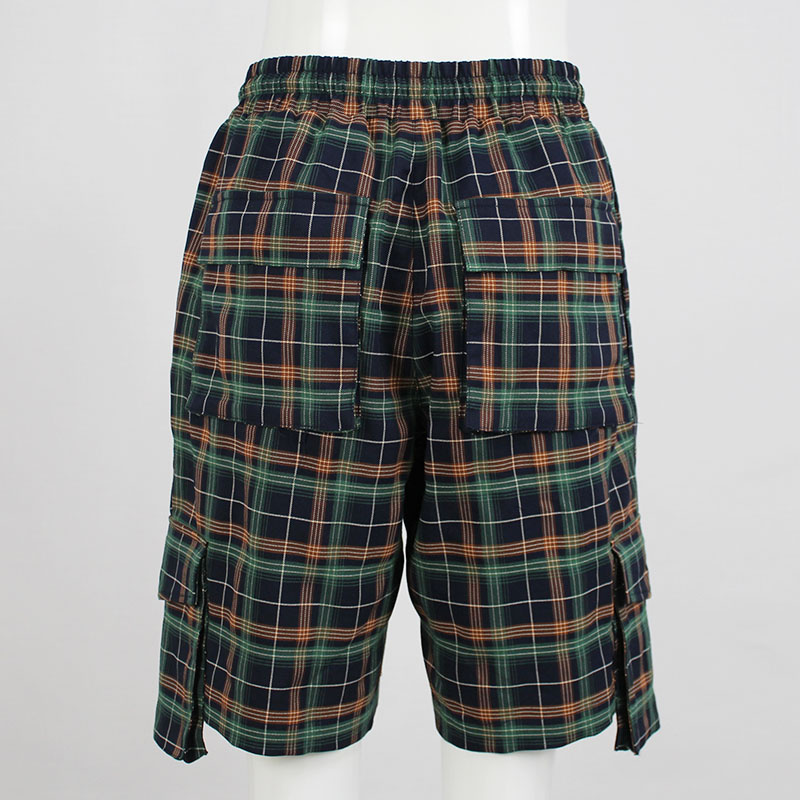 Women's Plaid Elastic Waist Multi-Pocket Bermuda Cargo Shorts