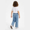 Girls Wash Blue Straight Wide Leg Elastic Waist Denim Jeans