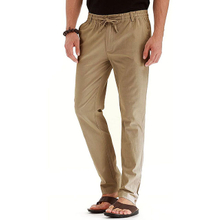 Men's Casual Light Weight Cotton Elastic Waist Straight Work Pants