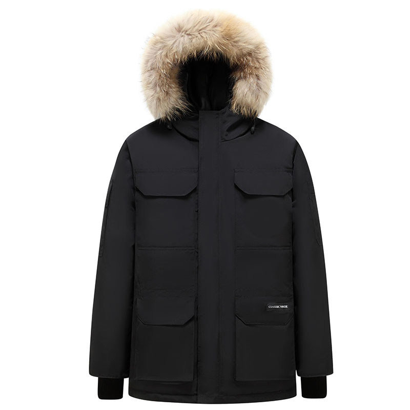 Men's Winter Outdoor Coat Windbreaker Faux Fur Hoody Puffer Duck Down Jacket