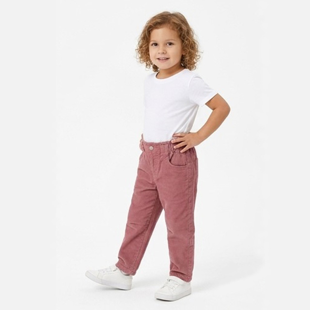 Girls Casual Cotton Corduroy Pants with Ruffle Elastic Waist