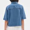 Women's Short Sleeve Button Front Cropped Cocoon Jean Shacket