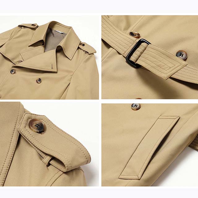 Men's High Quality Spring Autumn MID-Length Double-Breasted Trench Coat with Belt