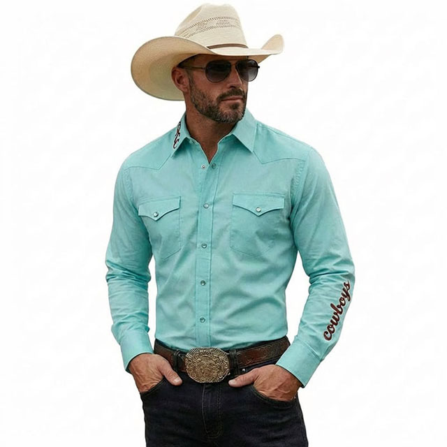 Men Custom Cotton Spandex Western Long Sleeve Shirt with Embroidery
