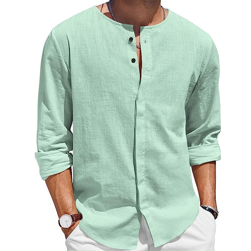 Men's Custom Wholesale Cotton Linen Long Sleeve Summer Beach Shirt