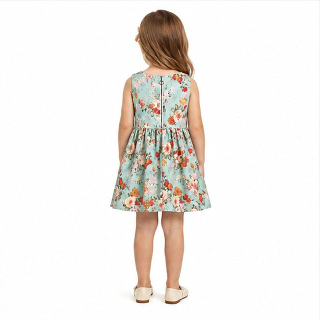 Girls Fashion Princess Print Skirt Kids Summer Scoop Neck Sleeveless Party Dress