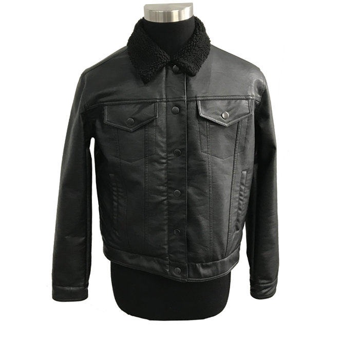 PU sherpa lined faux leather coat trucker jacket - Buy pu leather ...