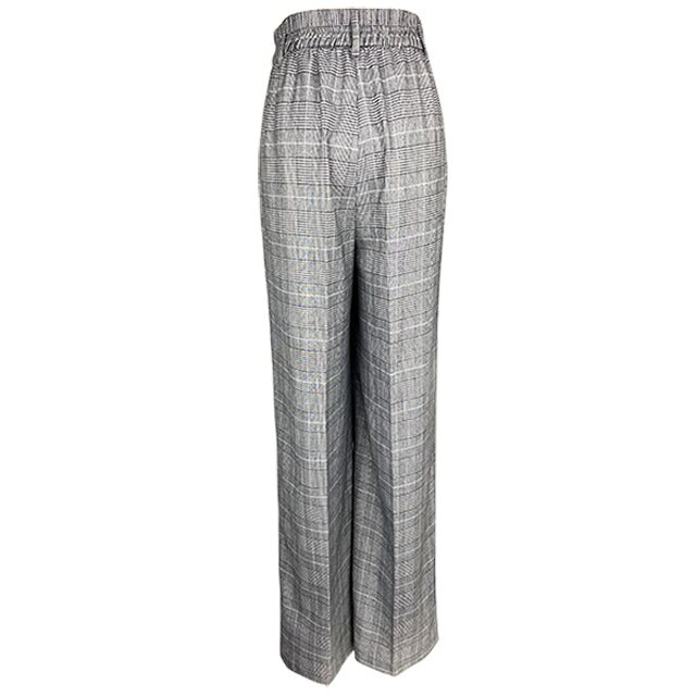 Office Lady High Waisted Wide Leg Straight Cut Plaid Pants for Women