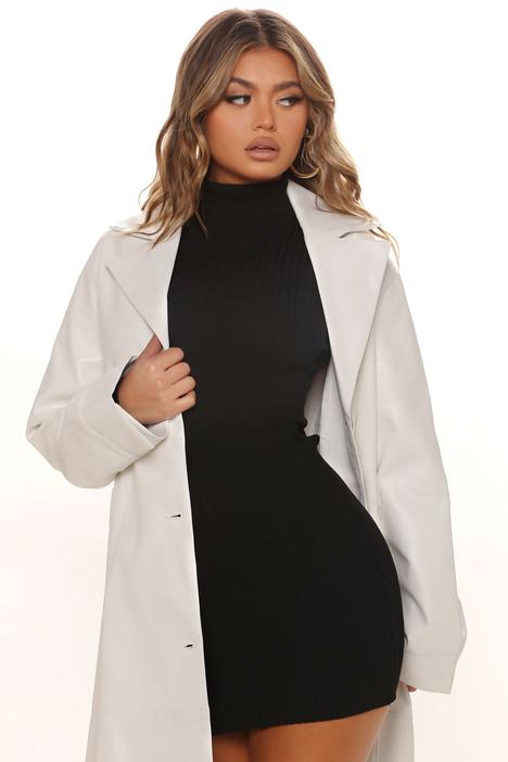 Wholesale factory price Fashion White faux leather PU Long trench coat Jacket Womens