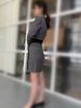 Fashion Grey Striped Double Breasted Button Suit Jacket Cropped Blazer with Skirt Set