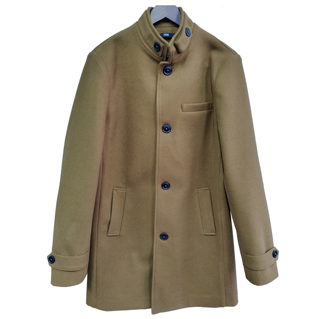 Melton coat dark camel with stand collar