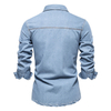 Men's Custom Spring/Autumn Washed Cotton Double Flap Pocket Long Sleeve Denim Shirt