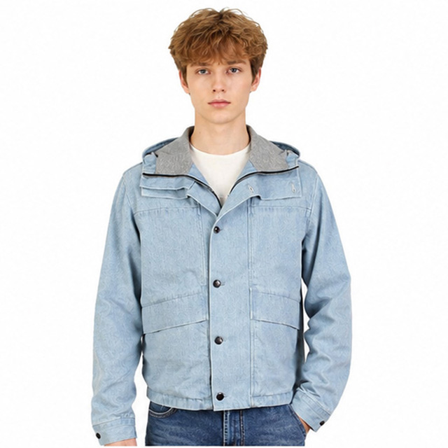 Men's Cotton Denim Hoody Windproof Lined Sports Jacket