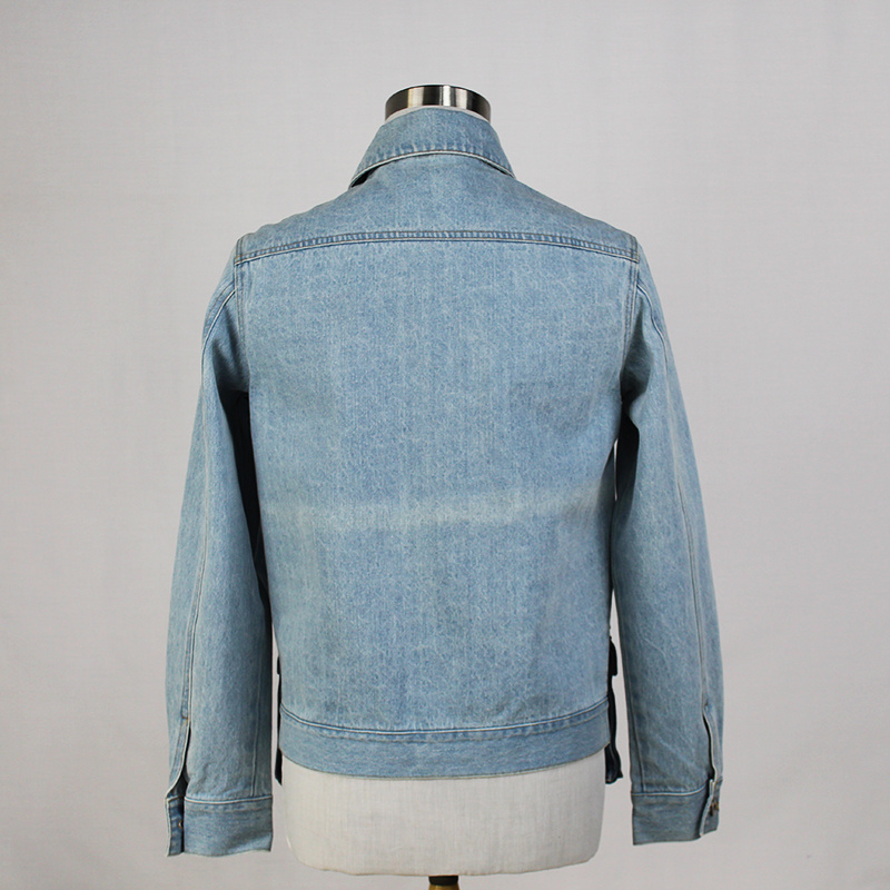 Men's Contrast Color Washed Denim Multi-Pocket Cargo Work Jacket