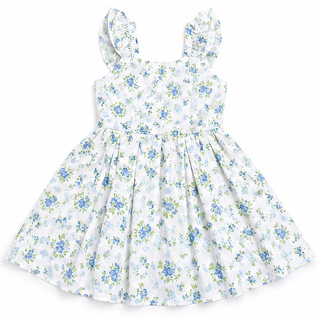 Girls Sleeveless Floral Print Cotton Strap A-Line Dress