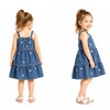 Girls Summer Floral Embroidery Square Neck Tiered Denim Sundress