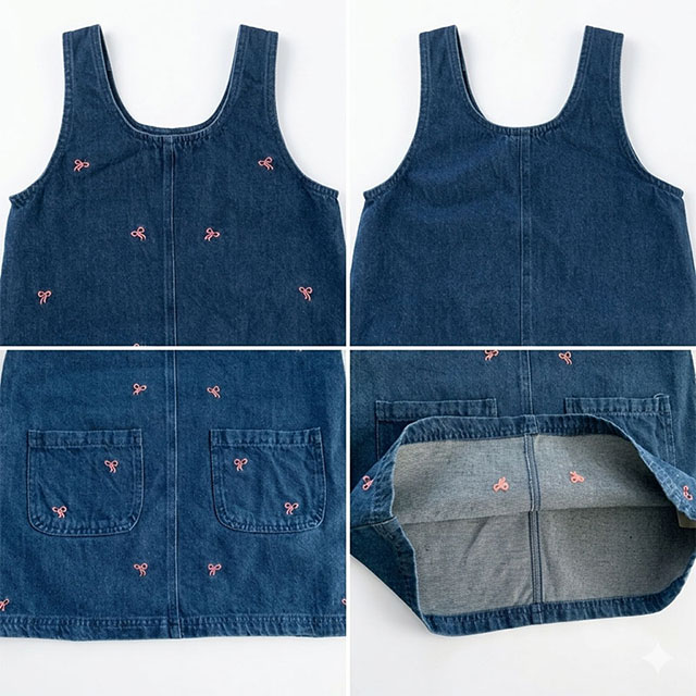 Girls Sleeveless Round Neck Embroidered Straight Denim Dress