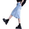 Women Retro High Waist Loose Fit Mid-Length Denim Shorts
