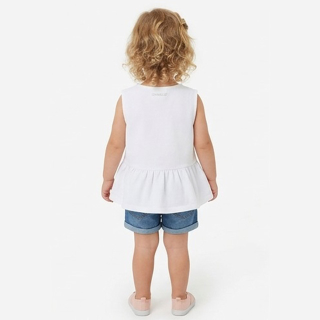 White Cotton Baby Girl Blouse Sleeveless Summer Shirt with Bows