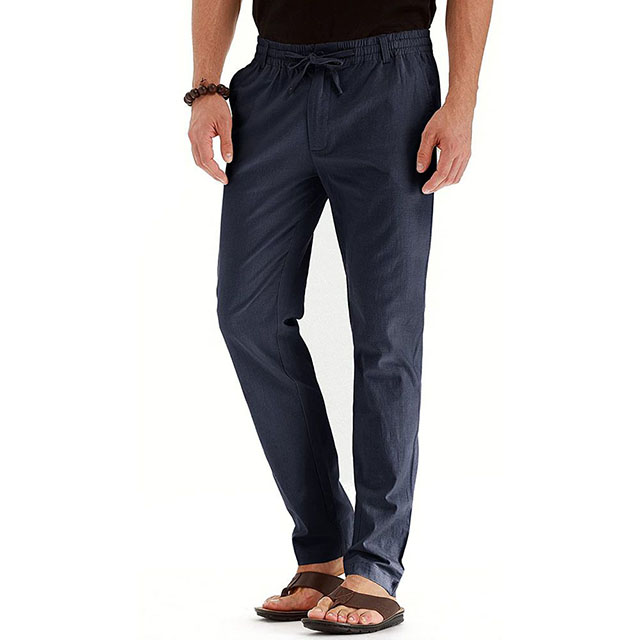 Men's Casual Light Weight Cotton Elastic Waist Straight Work Pants