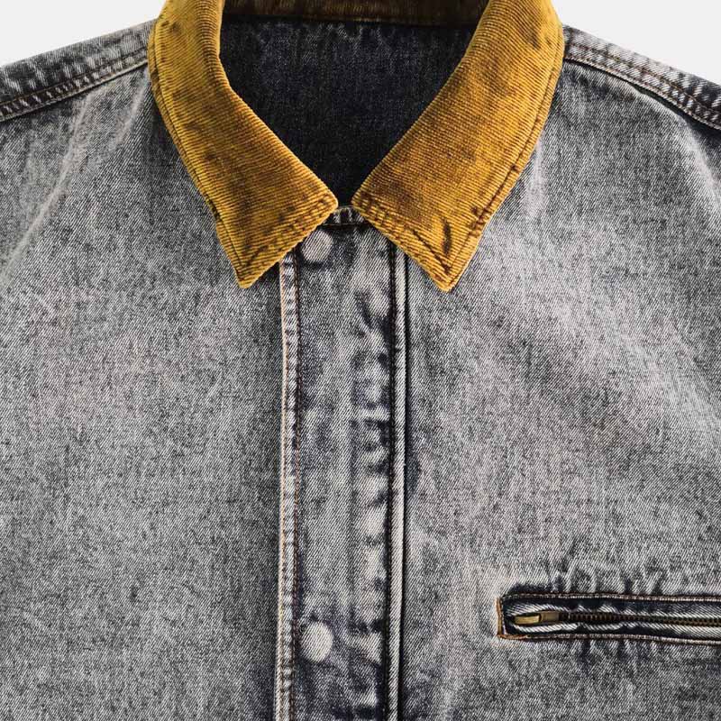 Men's Retro Washed Cotton Denim Long Sleeve Lapel Jacket