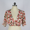 Women's Summer Floral Print V-Neck Short Sleeve Cropped Top Shirt