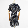 Ladies Summer Black Chiffon Custom V-Neck Flounce Short Sleeve Fashion Floral Dress