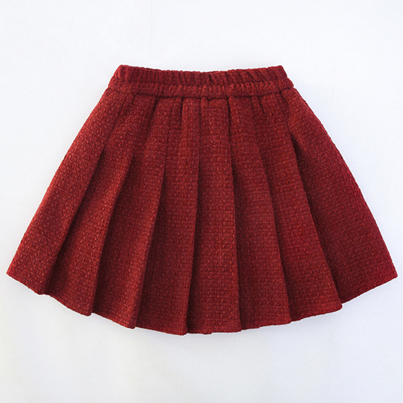Girls Christmas Red Holiday Suit Elastic Waist Fashion Princess Thick Pleat Skirt